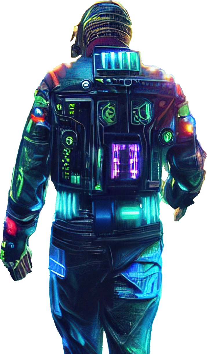 Cyberpunk player, back view.